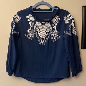 Navy Blue Embroidered Women's Top